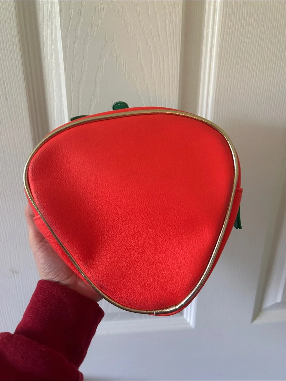 Bath & Body Works Strawberry Clear Cosmetic Bag with Green Leaf Accent